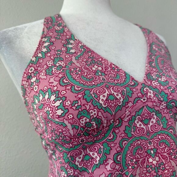 Lands End Tankini Pink Green Halter Top SZ 6 - Picture 4 of 10
